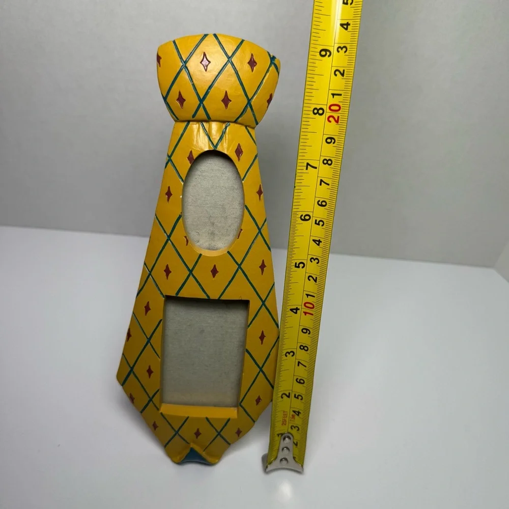 Cute Vintage Neck‎ Tie Wood Picture Frame Yellow Diamond Pattern With 2 Pictures